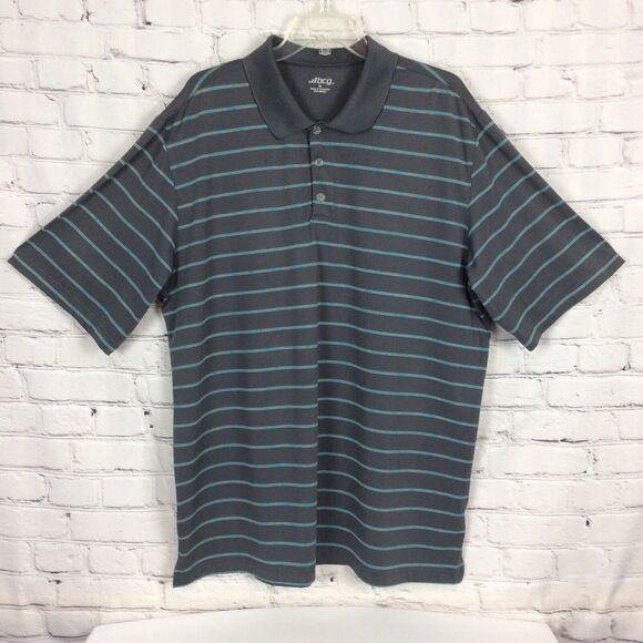 bcg Other - BCG Men’s Polo Golf Shirt Size XL Gray w/Teal Stripes Short Sleeve Activewear